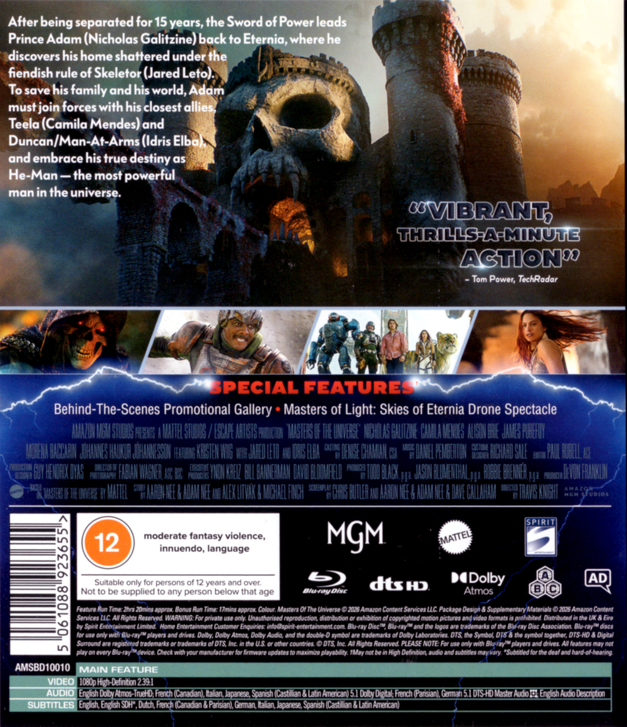 Masters of the Universe 2026 elokuvan Blu-ray julkaisun takakansi.